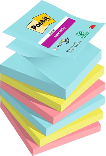 Post-it Super Sticky Z-Notes, Cosmic Collection, Packung mit 6 Blöcken, 90 Blatt pro Block, 76 mm x 76 mm, Pink, Blau, Grün - Extra-stark klebende Notizzettel für Notizen, To-Do-Listen & Erinnerungen von Post-it