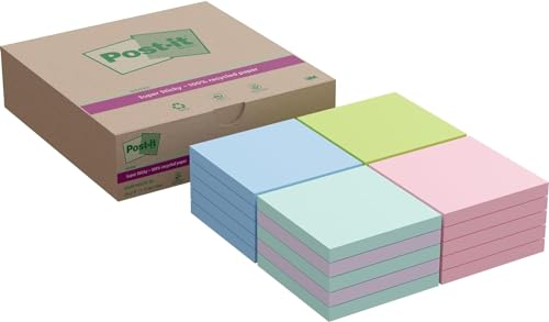 Post-it Super Sticky 100% Recycling Notes, Packung mit 20 Blöcken, 70 Blatt pro Block, 76 mm x 76 mm - Extra-stark klebende Notizzettel für To-Do-Listen und Erinnerungen von Post-it