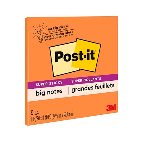 Post-it Super Sticky Big Notes, 11 In x 11 in, Sticky Notes, 30 Sheets Per Pad, 1 Pad (BN11O), Neon Orange von Post-it