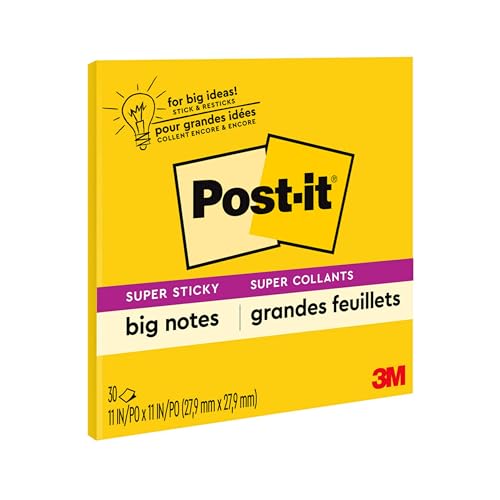 Post-it Super Sticky Big Notes, einfarbig (gelb), doppelte Haftung, 27,9 x 27,9 cm von Post-it