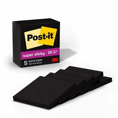 Post-it Super Sticky Notes, 7,6 x 7,6 cm, 5 Blöcke, 2 x Haftkraft, schwarz, recycelbar (654-5SSSC) von Post-it