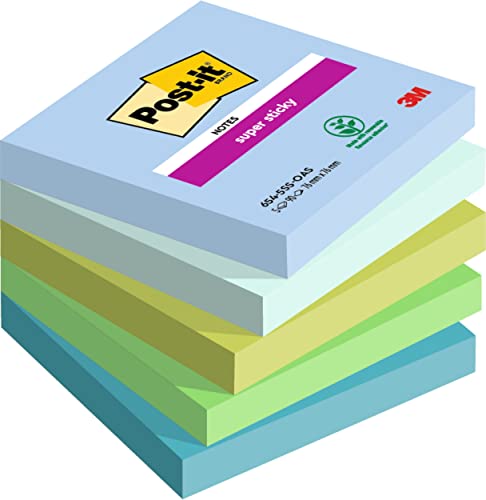 Post-it Super Sticky Notes Oasis Collection, Packung mit 5 Blöcken, 90 Blatt pro Block, 76 mm x 76 mm, Blau, Grün - Extra-stark klebende Notizzettel für Notizen, To-Do-Listen und Erinnerungen von Post-it