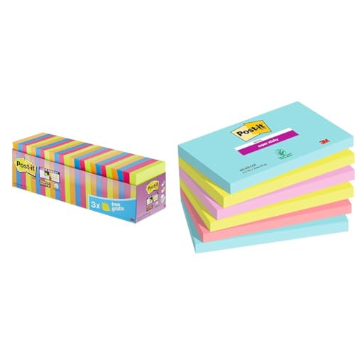 Post-it Super Sticky Notes, Packung mit 24 Blöcken, 90 Blatt pro Block & Super Sticky Notes Cosmic Collection, Packung mit 6 Blöcken von Post-it