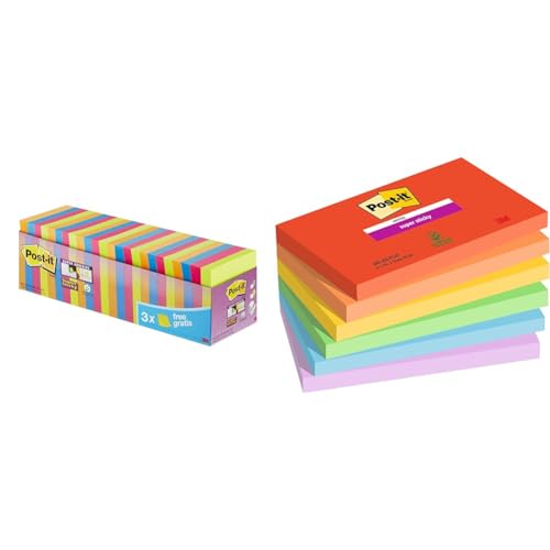 Post-it Super Sticky Notes, Packung mit 24 Blöcken & Super Sticky Notes Playful Color Collection, 6 Blöcke von Post-it