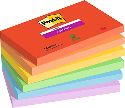 Post-it Super Sticky Notes Playful Collection, Packung mit 6 Blöcken, 90 Blatt pro Block, 76 mm x 127 mm - Extra-stark klebende Notizzettel für To-Do-Listen und Erinnerungen von Post-it