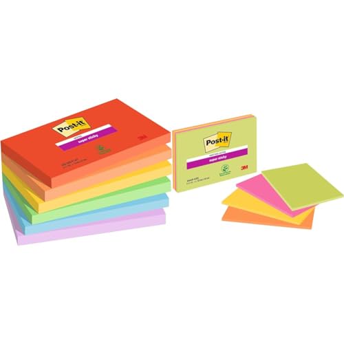 Post-it Super Sticky Notes Playful Color Collection, 6 Blöcke & Super Sticky Large Notes, Packung mit 4 Blöcken von Post-it