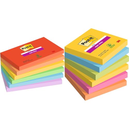 Post-it Super Sticky Notes Playful Color Collection, 6 Blöcke & Super Sticky Notes Carnival Collection, Packung mit 6 Blöcken von Post-it