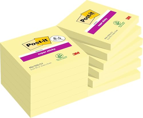 Post-it Super Sticky Notes, Vorteilspackung mit 12 Blöcken, 90 Blatt pro Block, 76 mm x 76 mm - Extra-stark klebende Notizzettel von Post-it