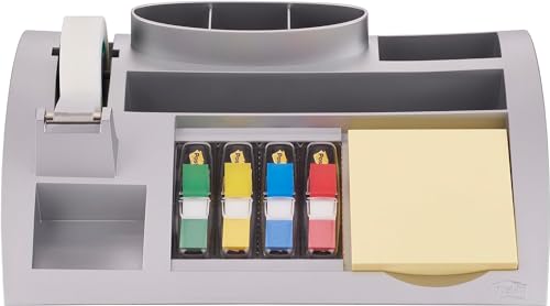 Post-it Desk Organizer, Packung mit 1 Block Post-it Notes a 100 Blatt, 4 x 35 Haftstreifen Post-it Index, 1 Rolle Scotch Magic Mattes Klebeband, 265 mm x 168 mm x 68 mm, Farbe: Silber von Post-it