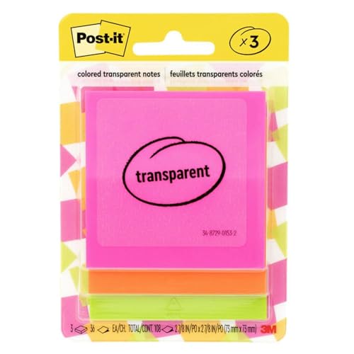 Post-it Transparente Haftnotizen: 2-7/8 in. breite/Sortiert (3 Farben) / 36-blätter pro block / 3-pack von Post-it