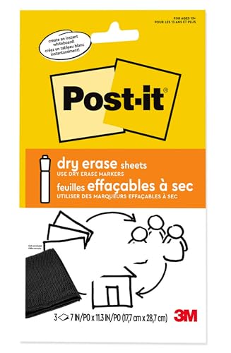 Post-it Trocken abwischbare Blätter, 17,8 x 28,7 cm, haftet sicher und sauber entfernbar (DEFSHEETS-3er-Pack) von Post-it