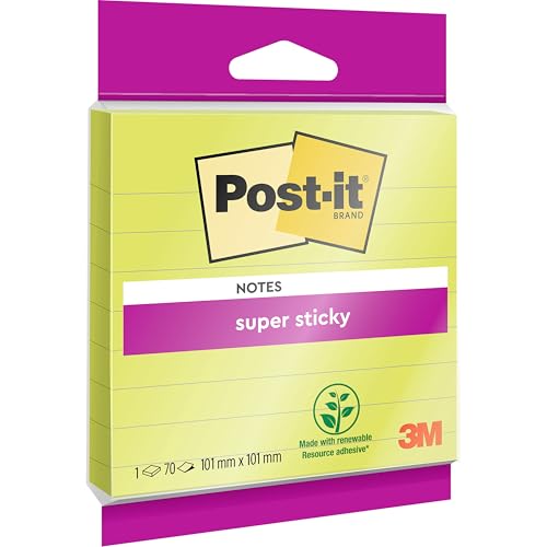 Post-it Super Sticky Notes im Großformat, Grün, Liniert, 70 Blatt, 101 mm x 101 mm - Extra-stark klebende Notizzettel für To-Do-Listen und Erinnerungen von Post-it