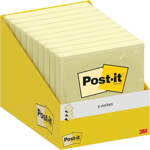 Post-it Z-Notes, Kanariengelb, 10 Blöcken, 100 Blatt pro Block, 76 mm x 76 mm, Kartonverpackung, 100% PEFC - Selbstklebende Notizzettel zum Notieren, für To-Do-Listen und als Erinnerung von Post-it