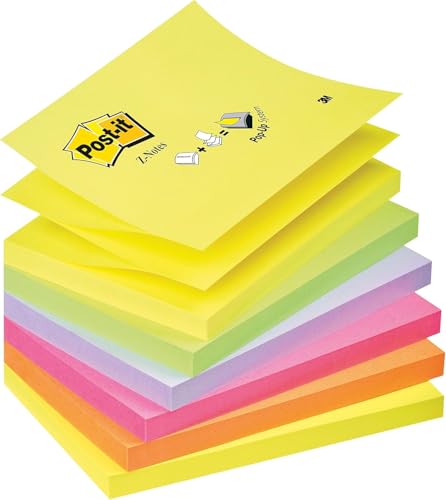 Post-it Super Sticky Z-Notes Promotion, Verschiedene Neonfarben, 6 Blöcke, 76 mm x 127 mm, 100 Blatt pro Block - Selbstklebende Notizzettel zum Notieren, für To-Do-Listen und als Erinnerung von Post-it