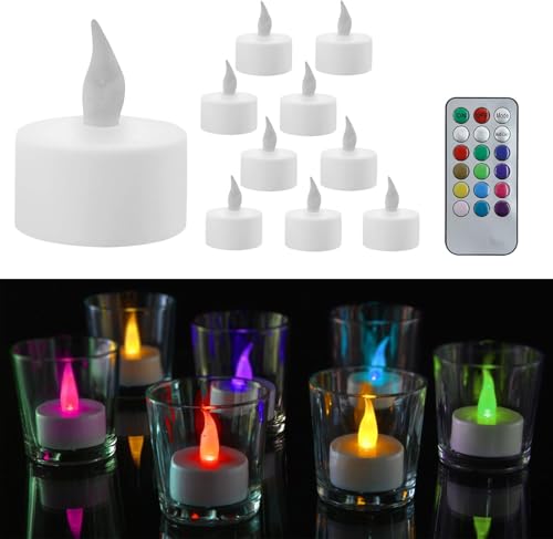 LED Teelicht Set 10 er Pack I Farbwechsel I Timer I Fernbedienung I 12 Farben I elektrischen Funk Kerzen I Beleuchtung Deko I Weihnachten I Garten I Ostern Sommer Party I Geburtstag I Teelichter I von Posten Anker