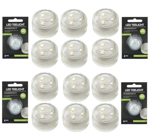 Posten Anker LED Teelichter wasserdicht 10er Set, warmweiß, flammenlose LED Kerzen, Unterwasser Beleuchtung, ideal für Badewanne, Whirlpool und Aquarium von Posten Anker