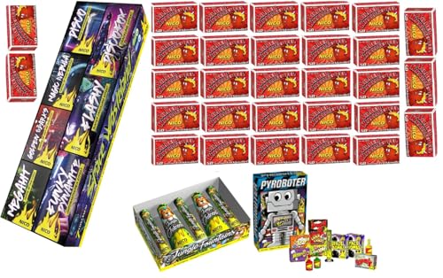 Riesiges Silvesterpaket Kat I - Fontänen - Knallerbsen - Knallteufel - Vulkane - Wunderkerzen - 100 Packungen enthalten - Über 500 Einzelteile - bis 29.12. bestellen und bis 31.12 erhalten. von Posten Anker