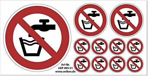 Aufkleber "Kein Trinkwasser", DIN ISO 7010, Premiumqualität Set (1x100 mm, 2x 50mm, 8x25 mm) von Poster38