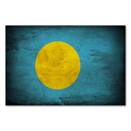 Postereck - 0384 - Vintage Flagge, Fahne Palau Ngerulmud - Unterricht Klassenzimmer Schule Wandposter Fotoposter Bilder Wandbild Wandbilder - Leinwand - 60,0 cm x 40,0 cm von Postereck