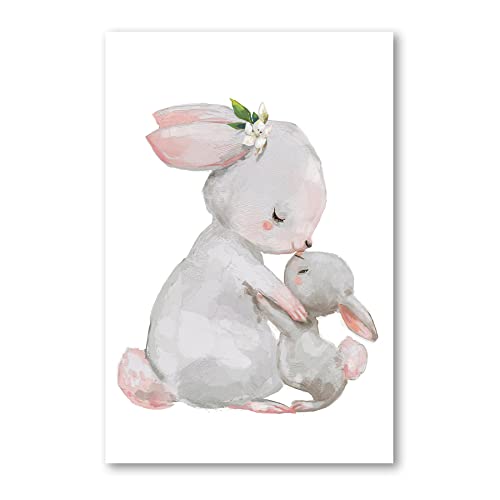 Postereck - 3606 - Süßes Hasen Poster Kinderzimmer | Hasen Mutter & Hasen Kind |Kinderzimmer Deko für Jungen und Mädchen | Hasen Kinderbild Wandposter - Poster - 3:2-91,0 cm x 61,0 cm von Postereck