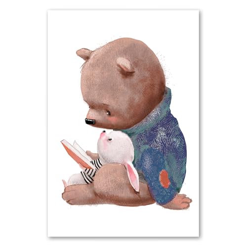 Postereck - 3640 - Kinderzimmer, Bär Hase Kuscheln Lesen Süss - Kinder Kinderzimmer Kinderbild Wandposter Fotoposter Bilder Wandbild Wandbilder - Poster - 3:2-30,0 cm x 20,0 cm von Postereck