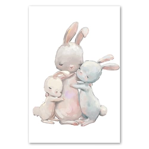 Postereck - 3643 - Kinderzimmer, Hasen Mutter Kinder Kuscheln Süss - Kinder Kinderzimmer Kinderbild Wandposter Fotoposter Bilder Wandbild Wandbilder - Poster - 3:2-91,0 cm x 61,0 cm von Postereck