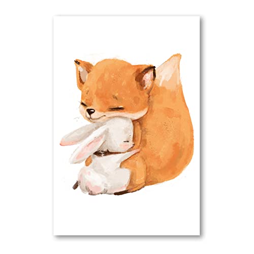 Postereck - 4066 - Kinderzimmer, Fuchs Hase Freunde Kuscheln Tier - Kinder Kinderzimmer Kinderbild Wandposter Fotoposter Bilder Wandbild Wandbilder - Poster - DIN A3-29,7 cm x 42,0 cm von Postereck