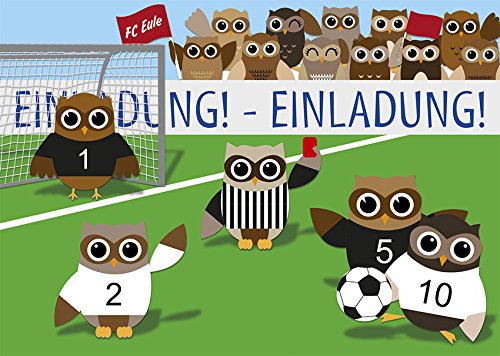 10 Einladungskarten Fußball Eulen "Einladung" 1150-10 von Postkarten-Style