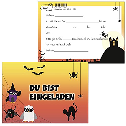 6 Stück Einladungskarten Spider - Eulen "DU bist eingeladen" 1136-6 von Postkarten-Style