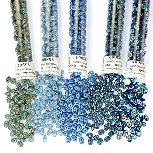 SuperDuo Perlen: Sortiment von 5 Farben + 3 Mustern (blaues Sortiment) von PotomacBeads