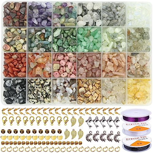 Potosala 24 Farben Naturedelstein Chip Perlen Unregelmäßig zerkleinerte Kristallstücke 5-7mm Steinperle Stück gebohrte Perlen für Balance Schmuck Schmuck Lebenbaum (style 2) von Potosala