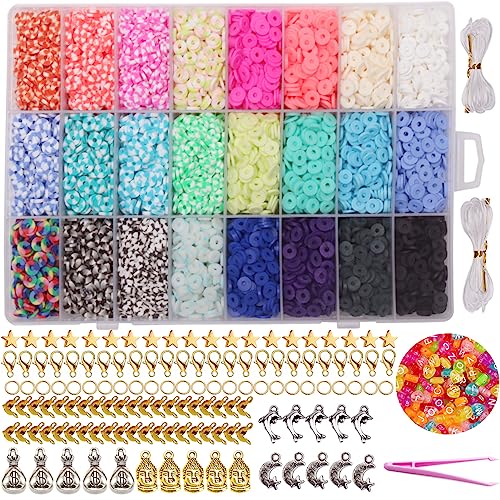 Potosala 9600pcs 6mm Polymer Clay Flachperlen Vinyl Scheibenperlen Handgefertigte Perlen Scheibe Flache Runde Perlen Lose Abstandsperlen für Armband Ohrring Halskette Schmuckherstellung (9600pcs) von Potosala