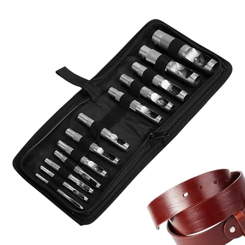 Poupangke Lederhandwerk-Stanzwerkzeuge, Leder-Lochstanzer - Metall-Hohlleder-Stanzer-Set,Hohllochstanzer für Lederhandwerk, Lederstanzer für Stoff, Lederarmband, Dichtungsgürtel und Leder von Poupangke