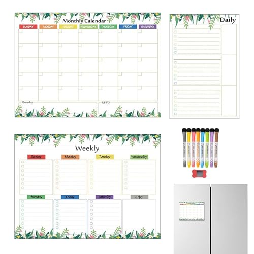 Poupangke Magnetkalender für Kühlschrank, Kalendermagnete für Kühlschrank, Magnetischer Kalender für Kühlschrankset von 3 mit Markern und Radiergummi, Wandorganisation, monatliche wöchentliche und von Poupangke