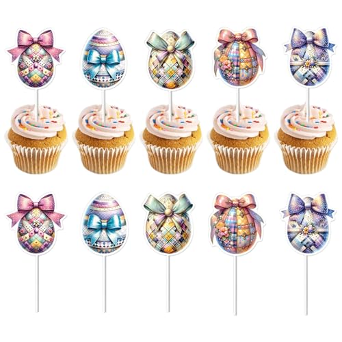 Poupangke Osterei -Cupcake -Topper, Osterbecher -Kuchen -Topper, 10-Stil-Süßwarenfutter Picks, Ostertag Kuchen -Topper, Kuchendekorationen für Babyparty -Partyzubehör von Poupangke