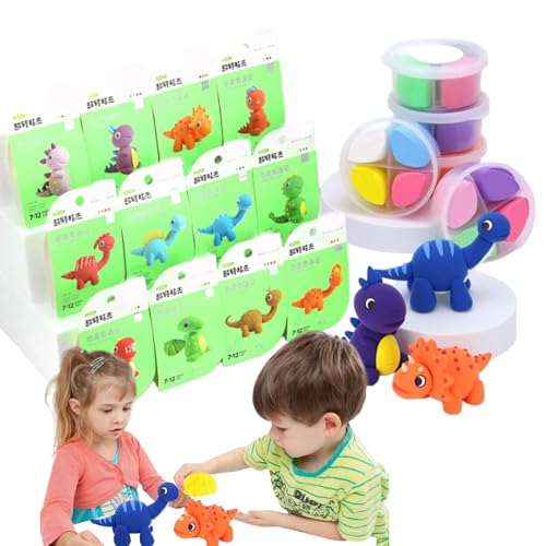 Modelliermasse-Set,Ton-Set,Niedliches Haustier-/Dessert-/Dinosaurier-Themen-Ton-Bildhauerset | Schaumstoff-Sprung-Ton-Kitt-Set, 12 Modellierspielzeuge für Kinder, farbenfrohes kreatives von Povanjer