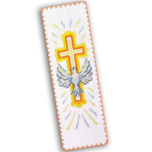 Povitrulya Kreuzstich-Lesezeichen-Set "Heiliger Geist" – DIY Stickset für Erwachsene mit Papiermuster, 16-fädiger Aida-Leinwand und vorsortierter Floss; Taufe, christlich, Bibel, handgefertigtes von Povitrulya