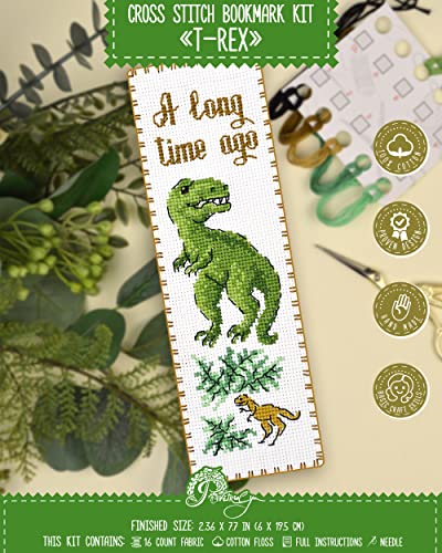 Povitrulya Kreuzstich-Set, Motiv: Dinosaurier, Tyrannosaurus – T-Rex Handstickerei, Lesezeichen-Set von Povitrulya