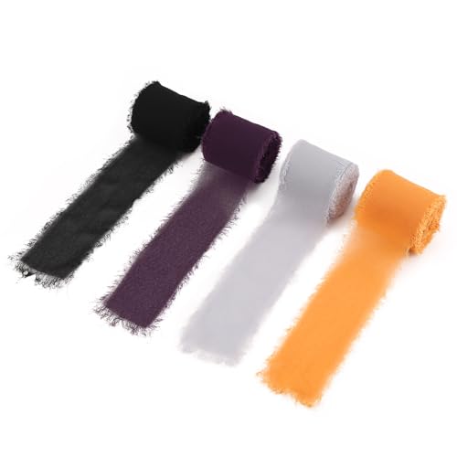 Povxlum 4 Rollen Chiffonband 500x4cm, Dekoband Schleifenband Seidenband für Halloween, Hochzeitseinladungen, Brautsträuße, Geschenkverpackungen von Povxlum