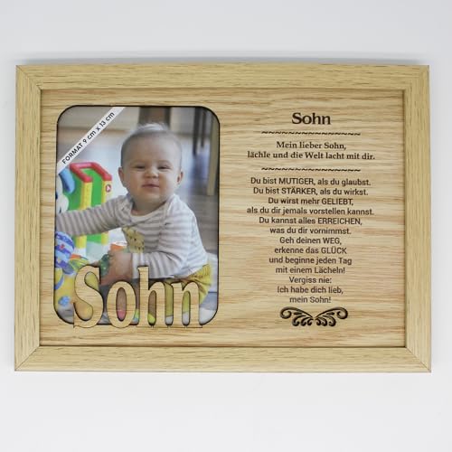 power gift SOHN - Bilderrahmen Holz, Deko Bilder Mit Rahmen, Fotorahmen - Für dein Zuhause/Picture Frame/Dekoration Wohnzimmer -19,5 x 14,4 cm von power gift