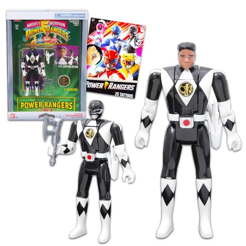 Power Rangers Actionfiguren-Set – Bündel mit schwarzer Power Rangers Figur in Sammelbox plus Power Rangers Tattoos | Mighty Morphin Power Rangers Figur von Power Rangers