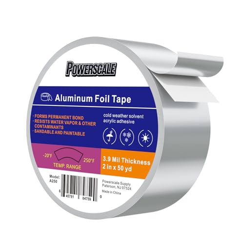 PowerScale Aluminiumband 50 mm x 45 m, selbstklebendes Alu Klebeband, Silber Klebeband Dichtband Band zum Reperaturband Alu Tape Aluminiumklebeband für Hohe Und Niedrige Temperaturen von PowerScale