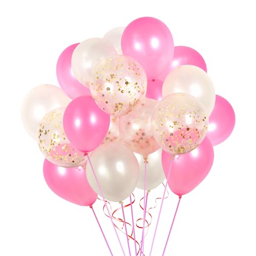 PowerTRC 12 Zoll Latex Luftballons mit Konfetti | Rosa und Weiß Konfetti Ballons für Geburtstag, Hochzeit, Party und Babyparty Dekoration, Partyzubehör 50 Stück Luftballons von PowerTRC