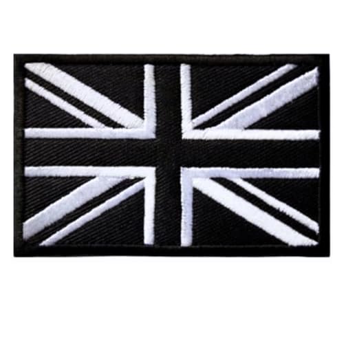 Aufnäher mit britischer Flagge, taktischer britischer Union Jack, bestickt für Airsoft-Ausrüstung, Rucksäcke, Mützen, Kleidung (schwarz, Haken und Schlaufe) von Powerful Morale