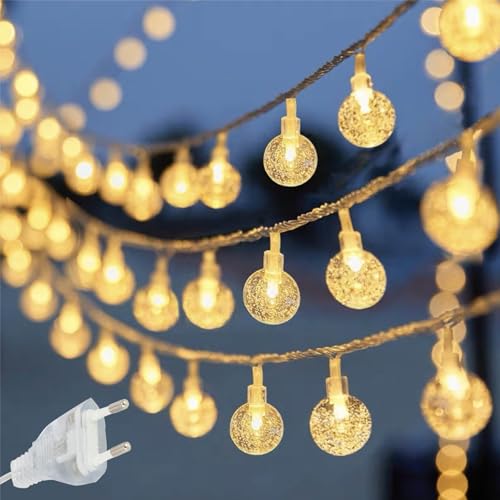 Powice Lichterkette Innen,lichterkette Innen mit Stecker,10M 100 LED Lichterkette Kugeln,Lichterkette Schlafzimmer,Lichterkette Steckdose, IP44 Wasserdicht für Weihnachten,Hochzeit,Party,Garten Deko von Powice