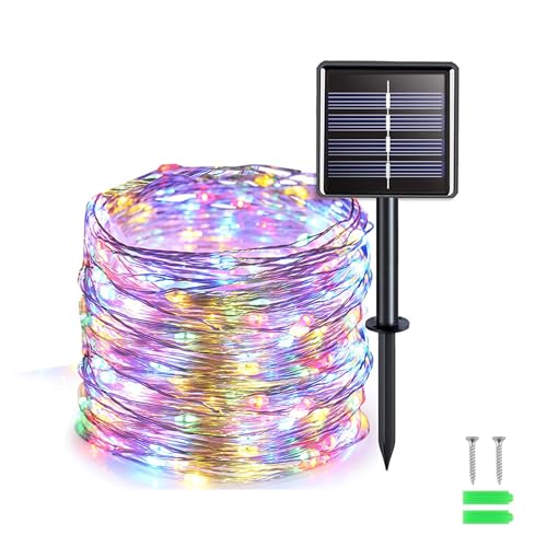 Powice Solar Lichterkette Aussen, 7M 50 LED Solar Lichterkette Außen, Solarlichterkette Außen Wetterfest, 8 Modi IP65 Wasserdicht Lichterkette Außen Solar für Garten Terrasse Balkon Garten Party,Farbe von Powice