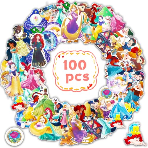 100 Stück Princess Sticker set, Aufkleber Kinder, Cartoon Wasserfest Vinyl Stickers, für Scrapbook Fotoalbum Laptop Skateboard Koffer, Geeignet für Erwachsene Kinder von Powmag