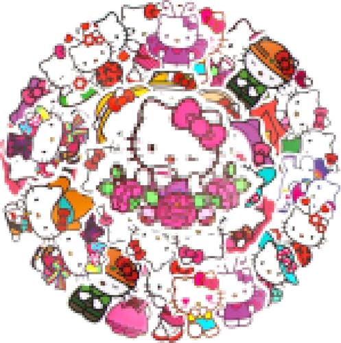 Aufkleber Katzen Kinder, 100 Stück Hello Kitty Sticker Set, Wasserfest Kawaii Katzensticker, DIY katzenstickers, Bulk-Aufkleber Graffiti Cat für Kindergeburtstag Mitgebsel Festival Party Deko von Powmag