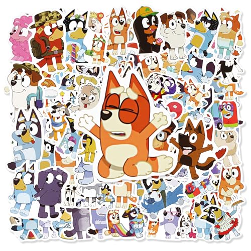 Powmag Aufkleber Kinder, 100 Stück Bluey Sticker Set, Wasserfest Cute Stickers für Koffer Skateboard Laptop Kühlschrank DIY Tiersticker, Bulk-Aufkleber für Kindergeburtstag, Aufkleber Sticker (Bluey) von Powmag