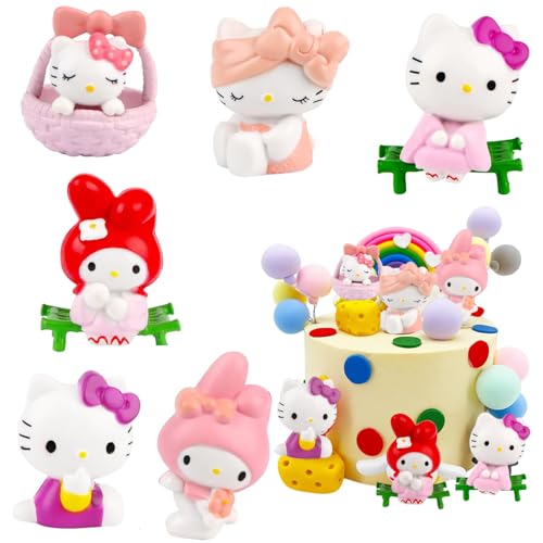 6 Stück Hellokitty Tortendeko, Tortendeko Geburtstag Mädchen, kitty Cake Toppers, Mini Figuren Kindergeburtstag Deko, Torte Kuchen geburtstag Deko für Kinder von Powmag